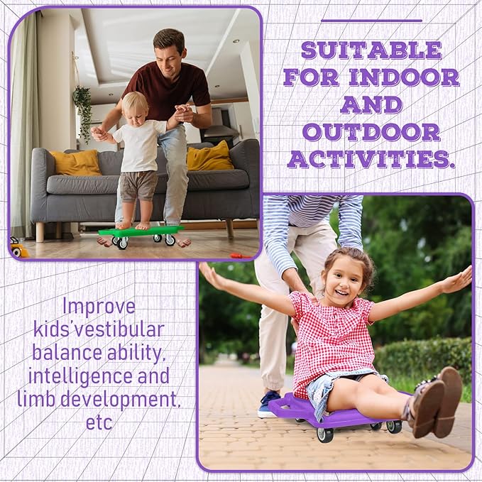 Jerify 8 Pieces Sports Scooter Board Sitting Scooter Board for Kids Plastic Floor with Non-Marring Plastic Casters, Physical Education for Home School Play Equipment