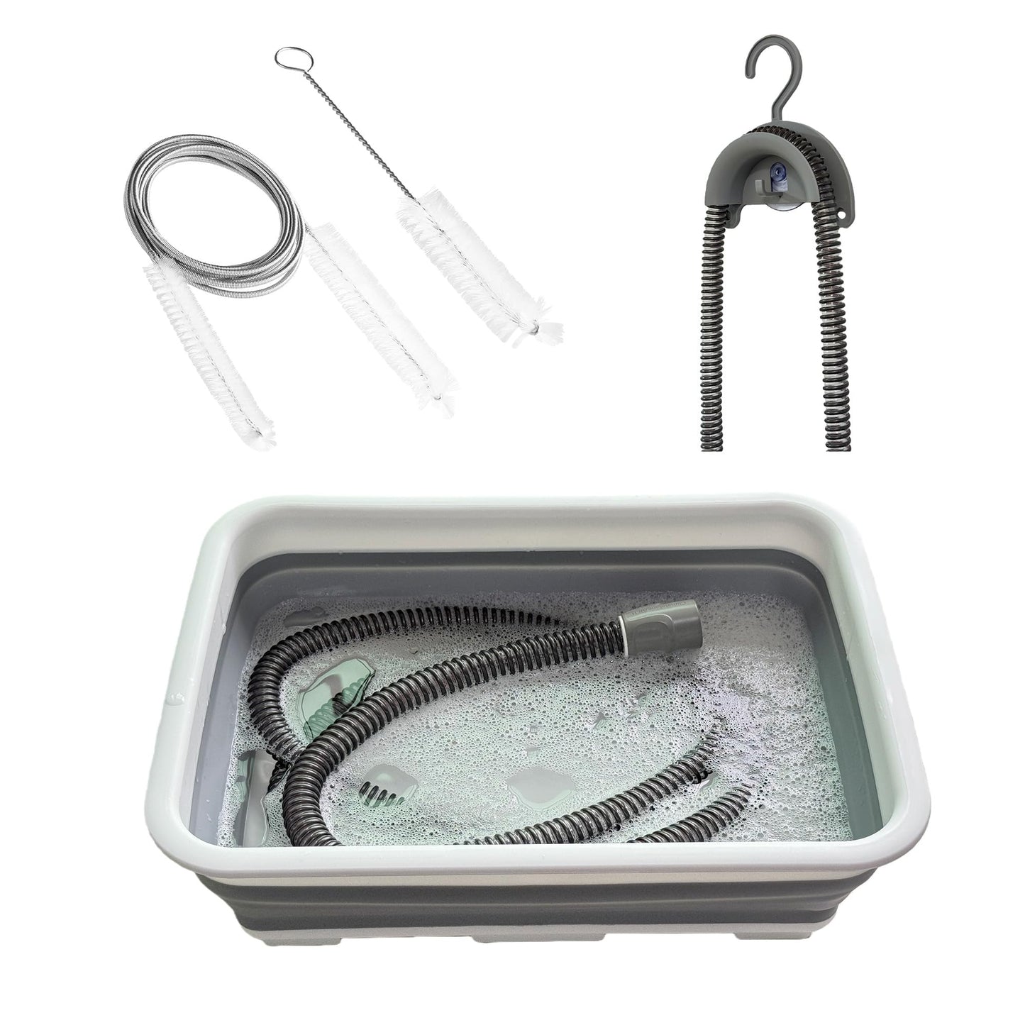 Theradaily CPAP Cleaning Kit for Hose and Mask, Cpap Machine Supplies Cleaner Includes Tube and Mask Cleaning Brush, Foldable Wash Tub, Hose Drying Hanger - Compatible with 22mm and 15mm Tubing