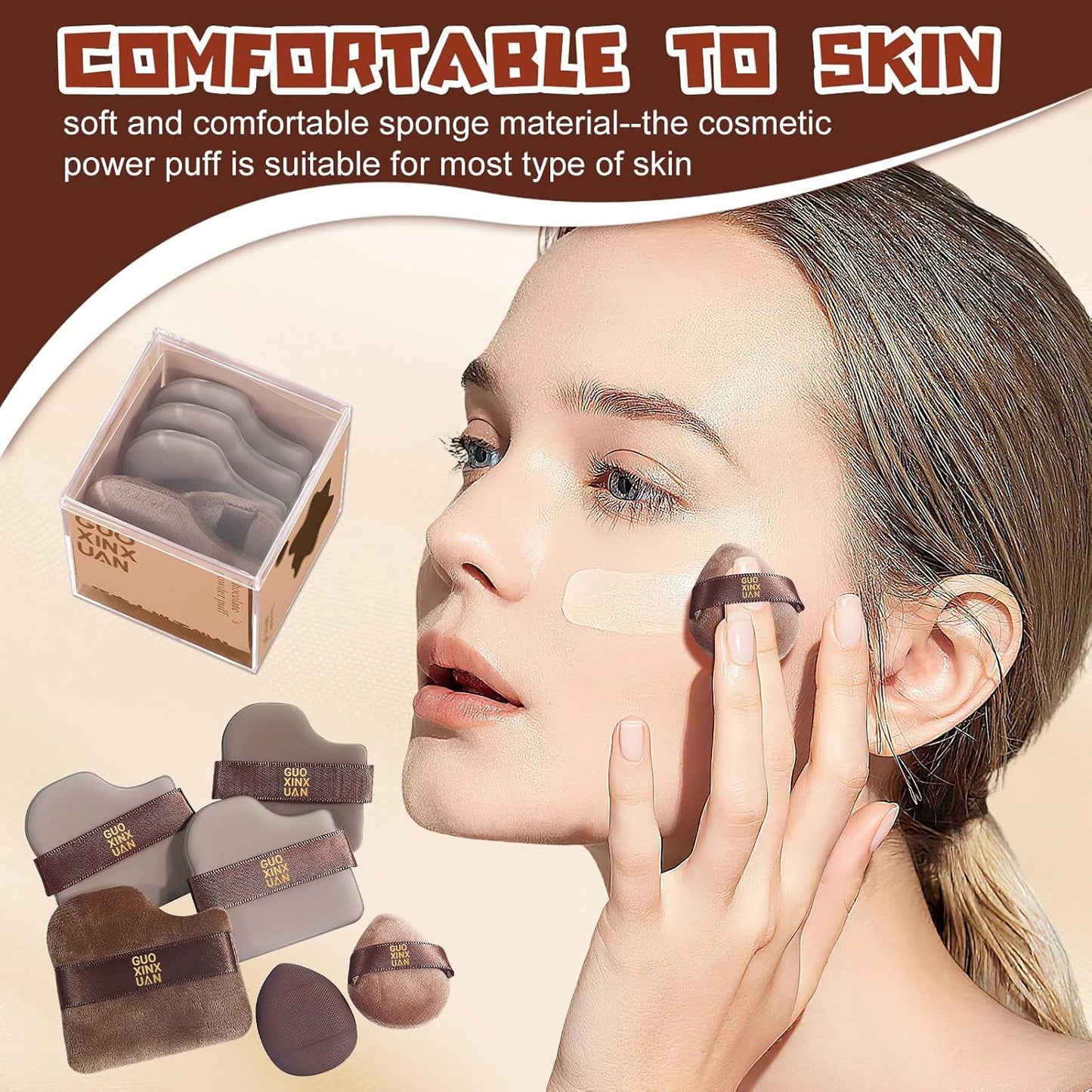 2 Box of 12 Pcs Guoxiaoniu Makeup Puff, Guoxiaoniu Chocolate Color Quick Makeup Mini Foundation Puff Set, Sponge Cushion Puff fo