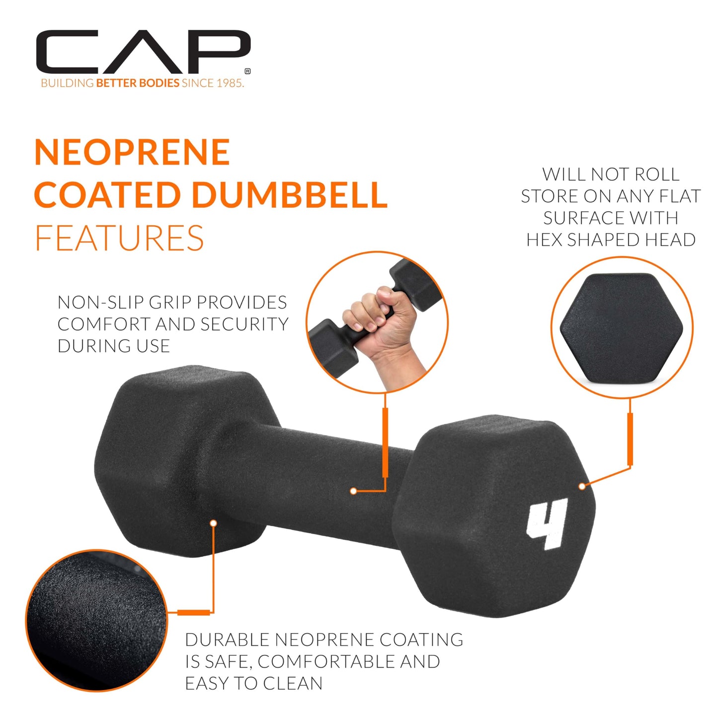 CAP Barbell 4 LB Neoprene Dumbbell Hand Weights - Pair | Black