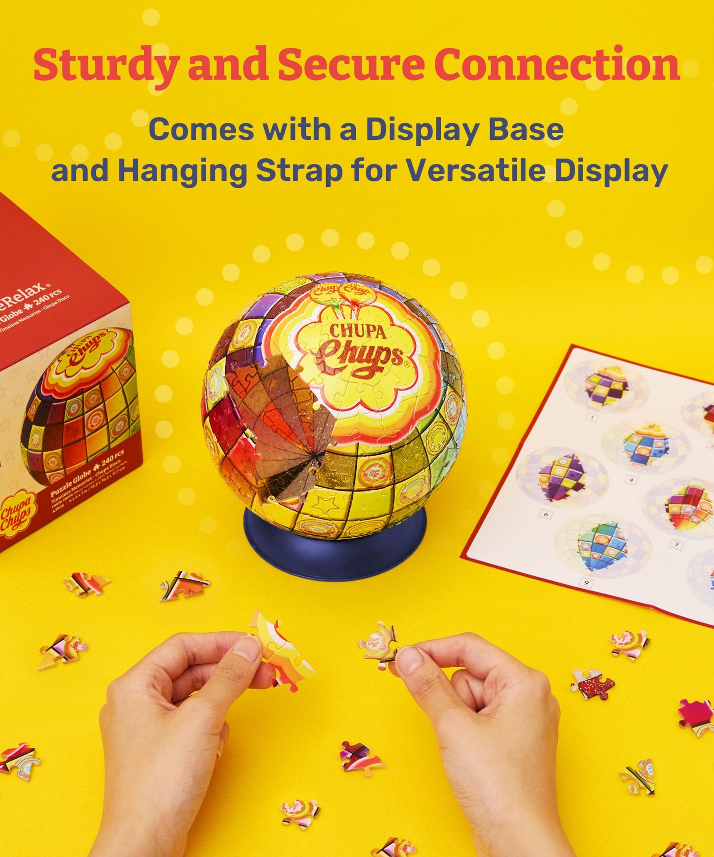 Chupa Chups X PieceRelax 3D Puzzle Ball 6-inch 240 Pieces - Timeless Memories - Chupa Disco Unique Gift & Home Décor with Curved Plastic Puzzle Pieces [A3905]