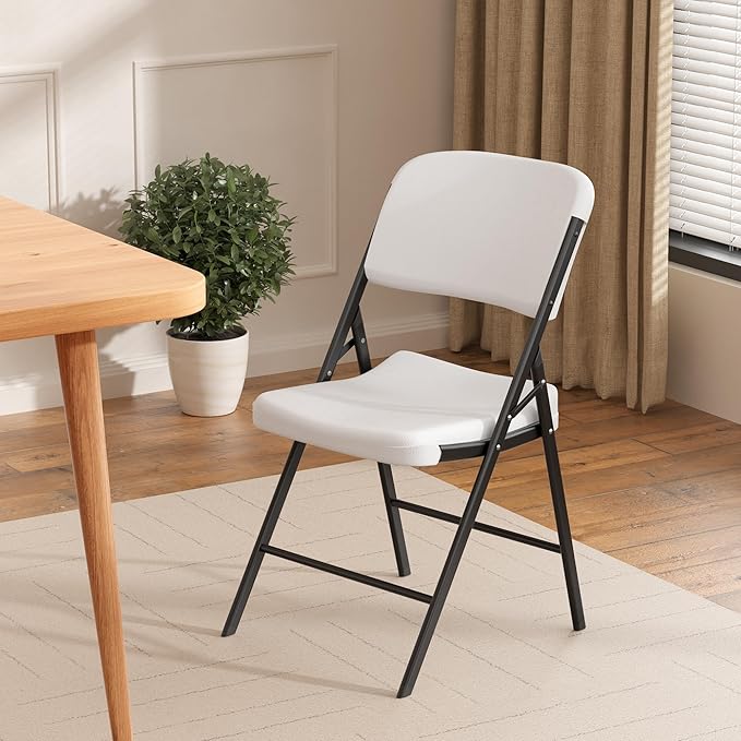 Elevon Folding Chairs Heavy Duty Plastic Chairs with 350-Pound Capacity for Home Office Camping Kitchen Dining Wedding Party Event Picnic, White, 6-Pack