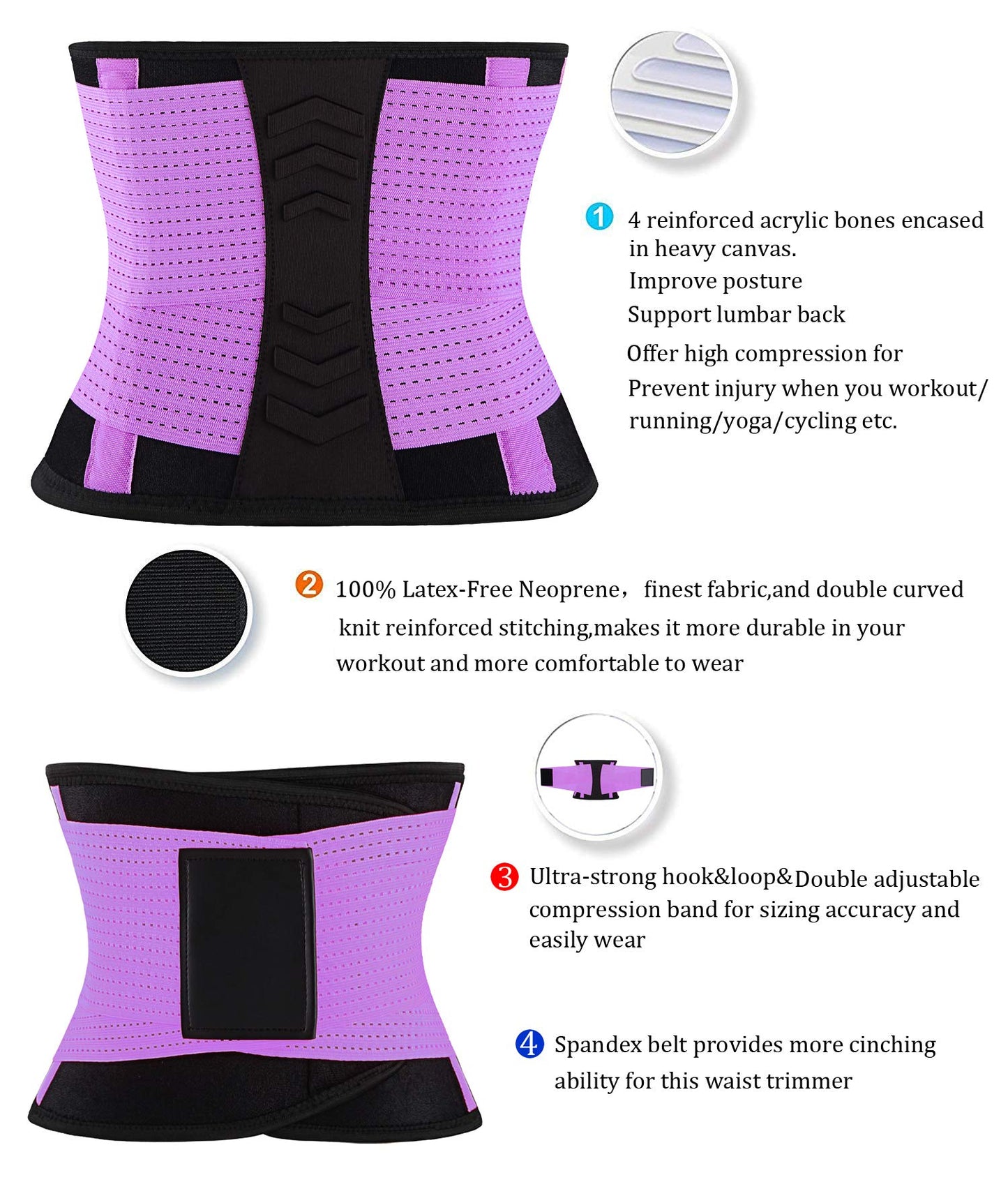 VENUZOR Waist Trainer Belt for Women - Waist Cincher Trimmer - Slimming Body Shaper Belt - Sport Girdle Belt (UP Graded)(Purple,2XL)