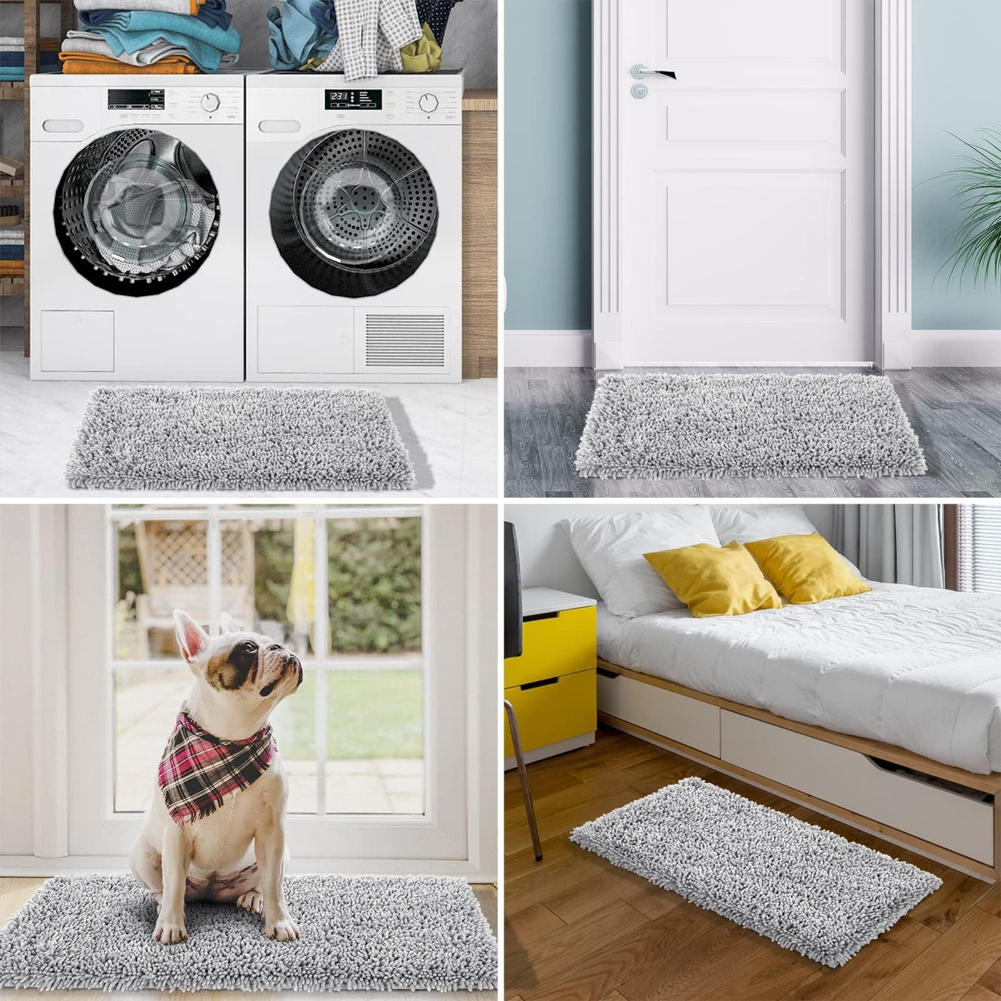 Yimobra Bathroom Rugs Sets 2 Piece, Luxury Shaggy Extra Thick Bathroom Rugs, Plush Non-Slip Mats for Bath Room Floor, U-Shaped Toilet Mat, Ultra Absorbent, 24 x 17 + 24.4 x 20.4 Inches, Light Grey