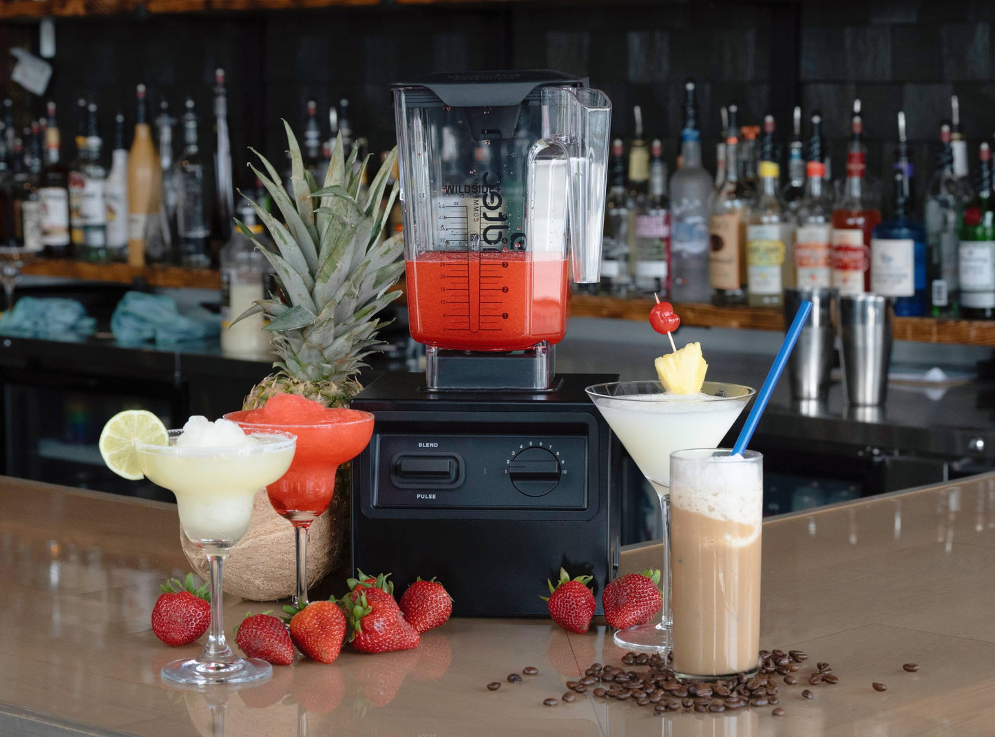 Blendtec Bar Blender Commercial Grade with 90oz Total Capacity Wildside+ Jar with cone lid – Easy to use with powerful motor for smooth textures - Black