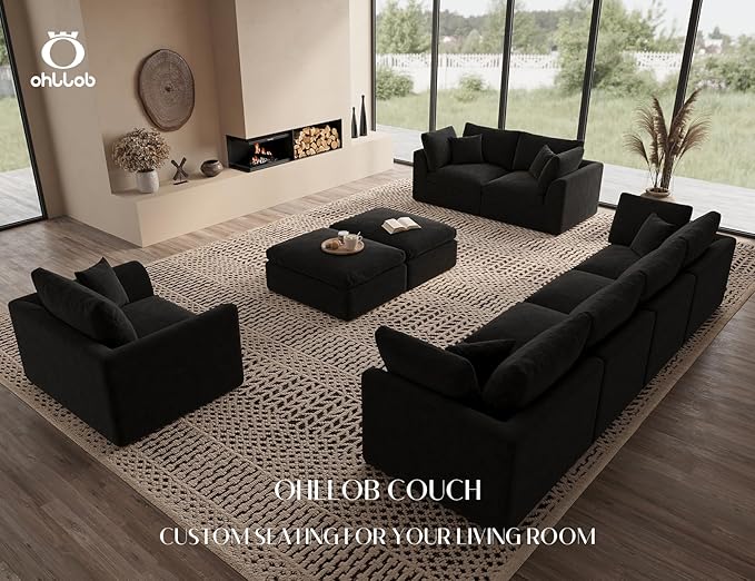 ohllob 48.6" Single Sofa, Small Boneless Couches for Living Room, Cloud Couch for Bedroom, Office, Black