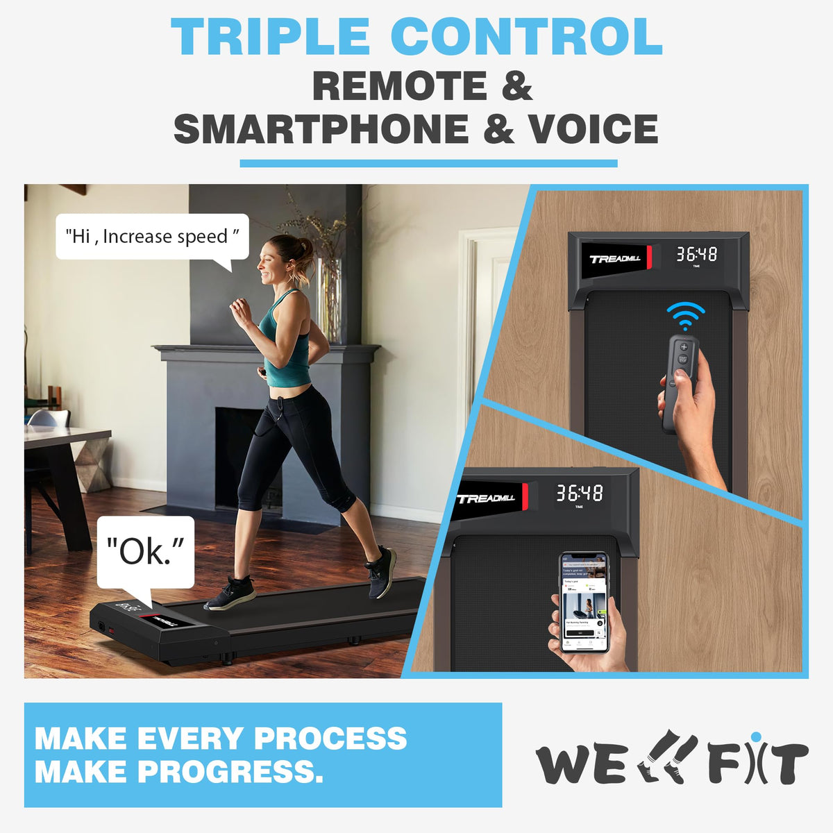 WELLFIT Walking Pad with 10% Incline,265 lbs Max Capacity,Quiet Standing Under Desk Walking Jogging Treadmills for Home,Works for APP/Voice Control/Remote Control