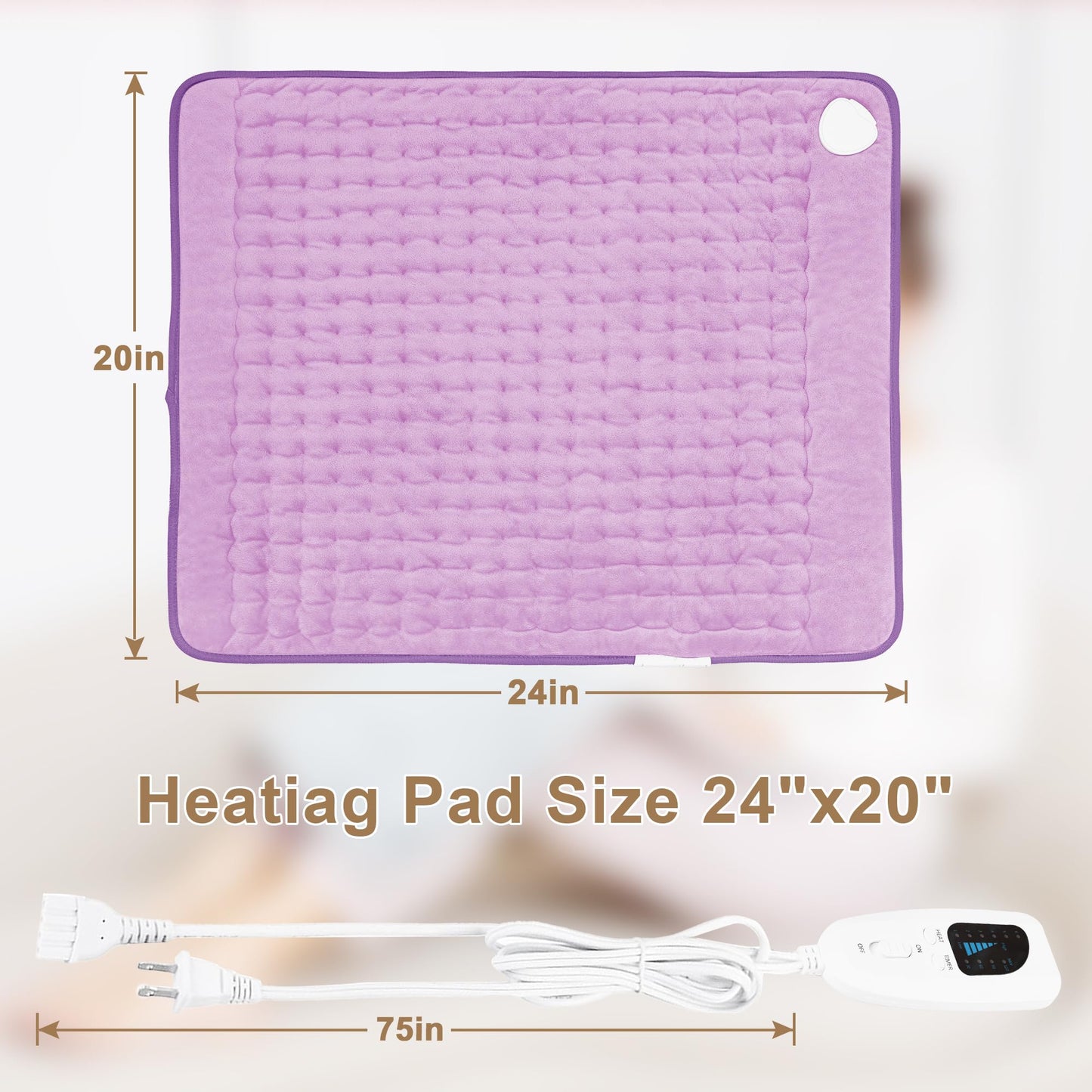 Deepsoon Heating Pad,Electric Heating Pads for Back,Neck,Abdomen,Moist Heating Pad for Shoulder,Knee,Arms,Legs,Dry/Moist Heat & Auto Shut Off,Christmas Gifts for Men and Women,Light Purple,24x20 Inch