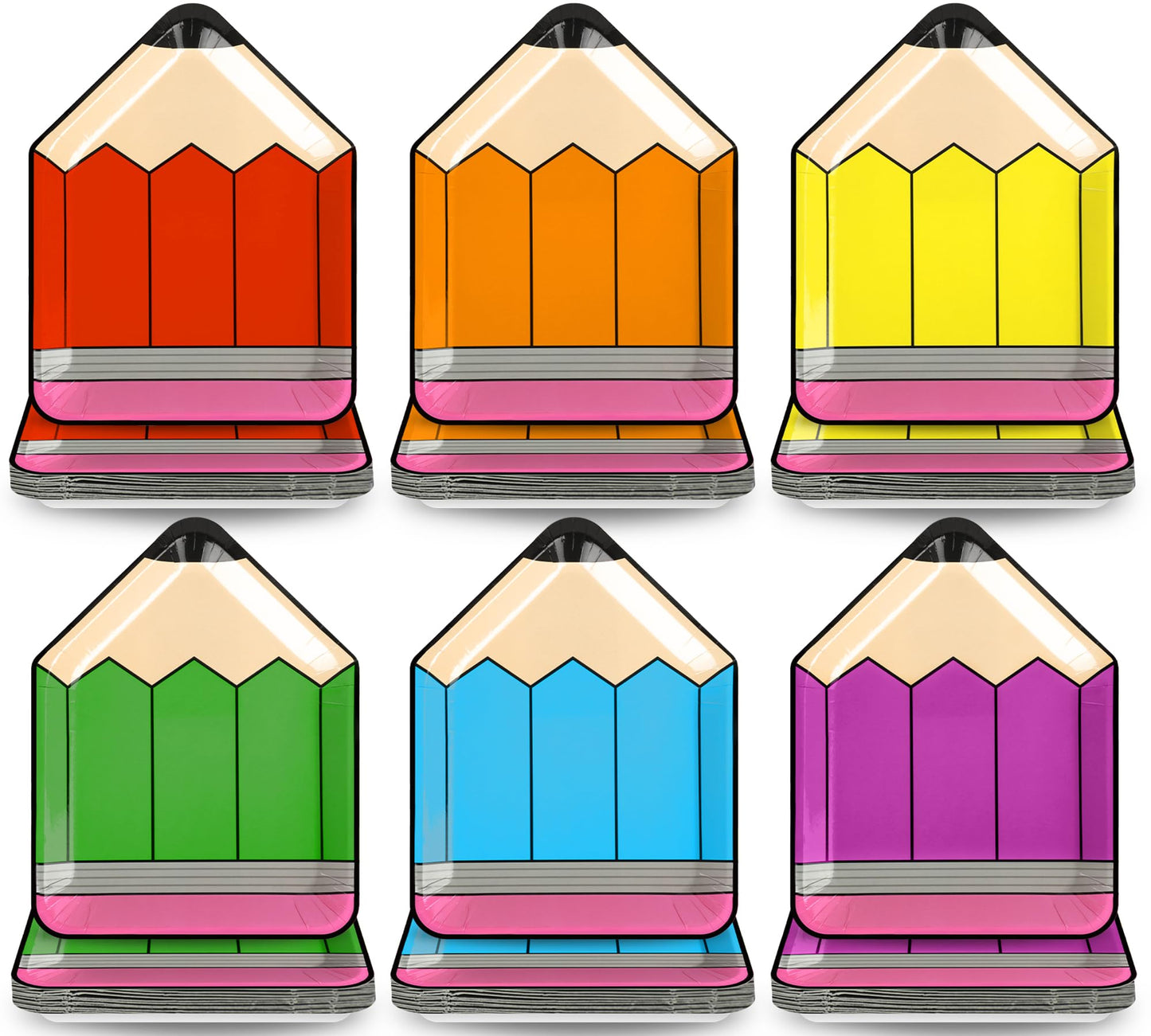 gisgfim 60 Pcs Back to School Pencil Paper Plates First Day of School Tableware Dinnerware Set Pencil shaped Disposable Plate for Kindergarten Graduation Decorations Party Supplies Table Decor