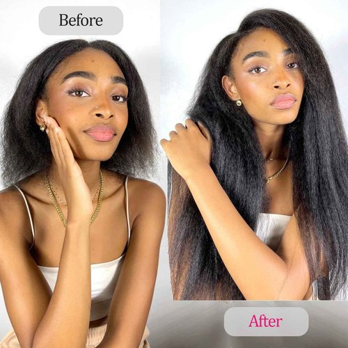 Kinky Straight Clip Ins Real Human Hair for Black Women Full Head 10A Brazilian Real Hair Extensions 125g 8Pcs with 18Clips Per Set Remy Human Hair Clip Ins Natural Color Double Weft (26 Inch)