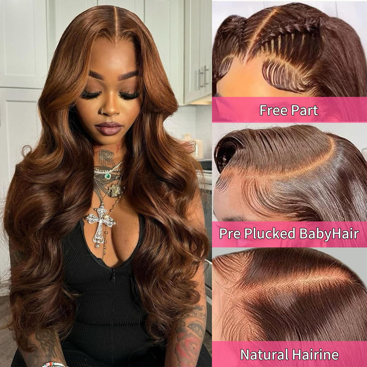 Gureimi 32 Inch Chocolate Brown Lace Front Wig 13x6 Lace Front Wigs Human Hair Body Wave Brown Wig Human Hair HD Lace Front Wigs