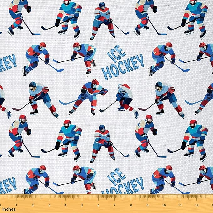 Erosebridal Ice Hockey Fabric by The Yard,Winter Snowy Sports Theme Upholstery Fabric for Child,Extreme Outdoor Sport Craf...