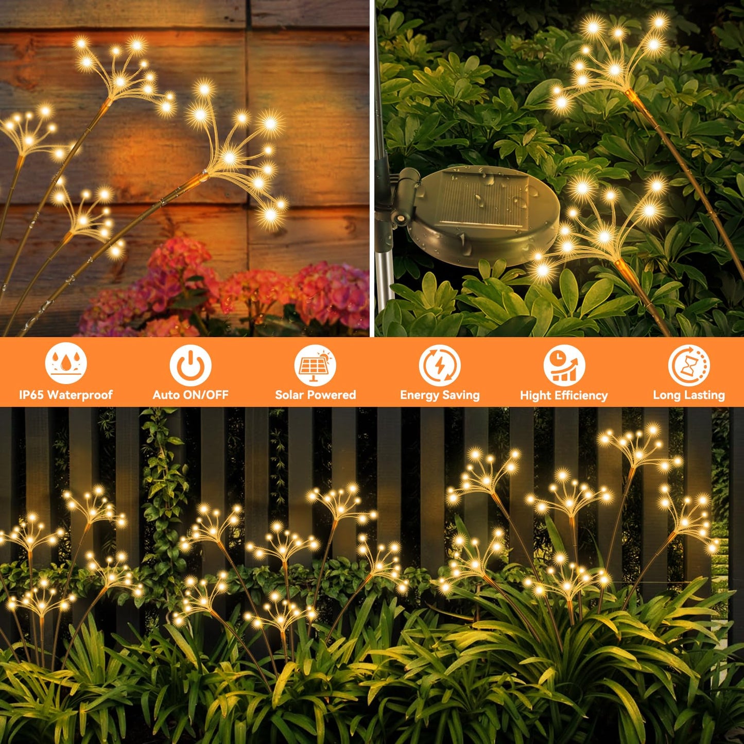 Solar Garden Lights 6 Pack Waterproof Solar Swaying Starburst Light Outdoor Lights for Yard Patio Walkway Pathway Party Wedding Christmas Decorative, Warm White