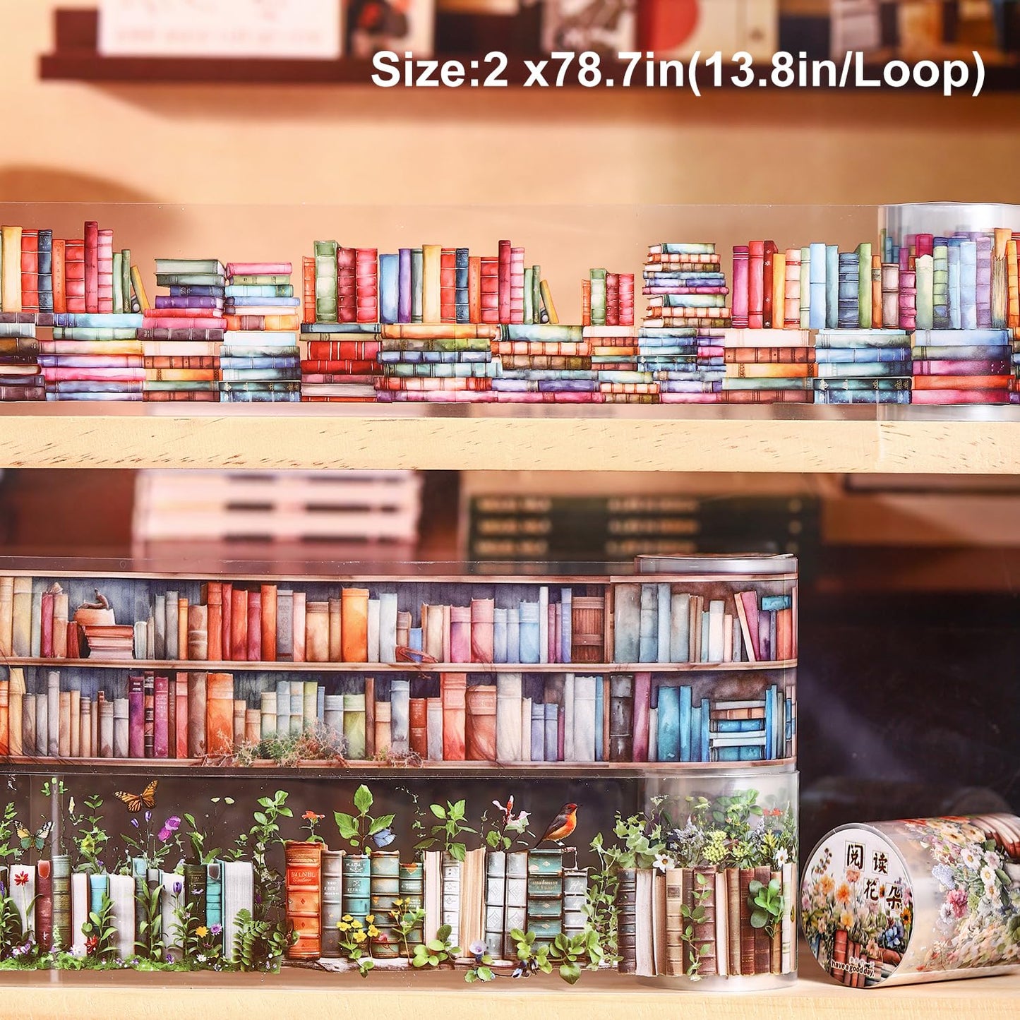 Book-Themed PET Tape Set, 6 Rolls of Library and Nature-Inspired Stickers for Scrapbooking, Journaling, DIY Crafts, and Gift Wrapping