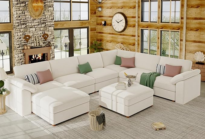 EASE MOOSE Oversized Sectional Modular Sofa，Comfty U Shape Sectional FSC Certified Modern Deep Seat Couch,White Modular Cloud Couch