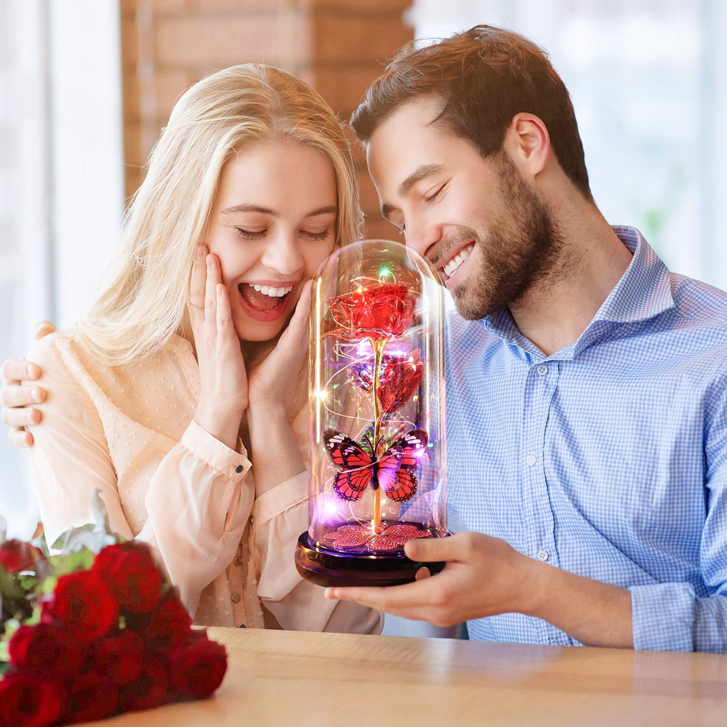 Birthday Gifts for Women Mom, Rechargeable Galaxy Glass Rose Light Up Rose In Glass Dome Forever Crystal Flowers Butterfly Gift Anniversary Christmas Roses Gifts for Her Wife Sister Friends Red