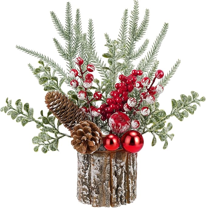Shaxcoq Christmas Centerpieces for Tables – Tabletop Christmas Decorations with Pine, Cones & Berries – Indoor Holiday Dec...