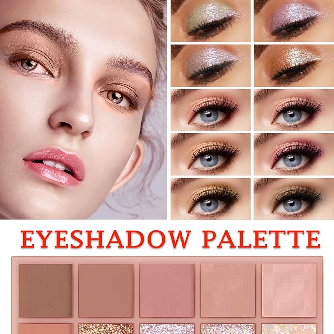 10 Shades Nude Matte Eyeshadow Palette,Shimmer Naked Eyeshadow Palette,Eye Shadow Palette Natural Flash Waterproof Durable Smoked Professional Makeup Palette With Brush 03