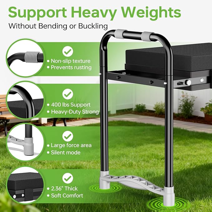 KeepTrim Garden Kneeler and Seat, Foldable Ergonomic Kneeling Bench with Tool Pouch 400 Lbs Heavy Duty 2-in-1 Comfortable Cushioned Kneeling Chair for Gardening Yard Work (Black)