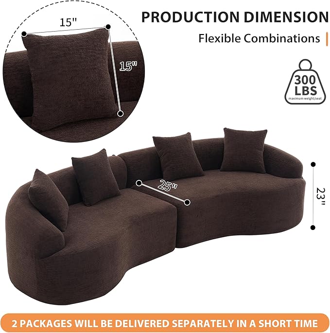 110" Oversized Modern Curved Cloud Sectional Sofa, Luxury Plush Chenille 4-Seater Deep Wide Seat Couch with 4 Pillows, No Assembly Needed Apartment Living Room Furniture, Black