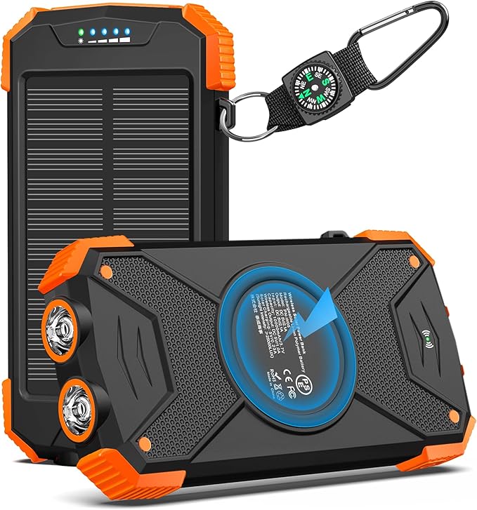 BLAVOR Solar Power Bank 10,000mAh, Portable Wireless Charger, 20W Fast Charging External Battery Pack with USB C for Cell ...