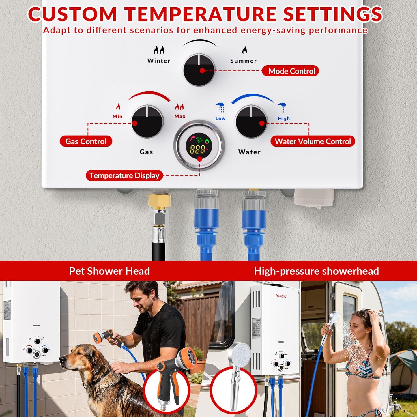 Tankless Water Heater Propane,2.64GPM 10L Outdoor Portable Water Heater,with 2 GPM Water Pump, Instant Propane Water Heaters with Digital Display Multi-Protection for Camping Trips Boat Cabins