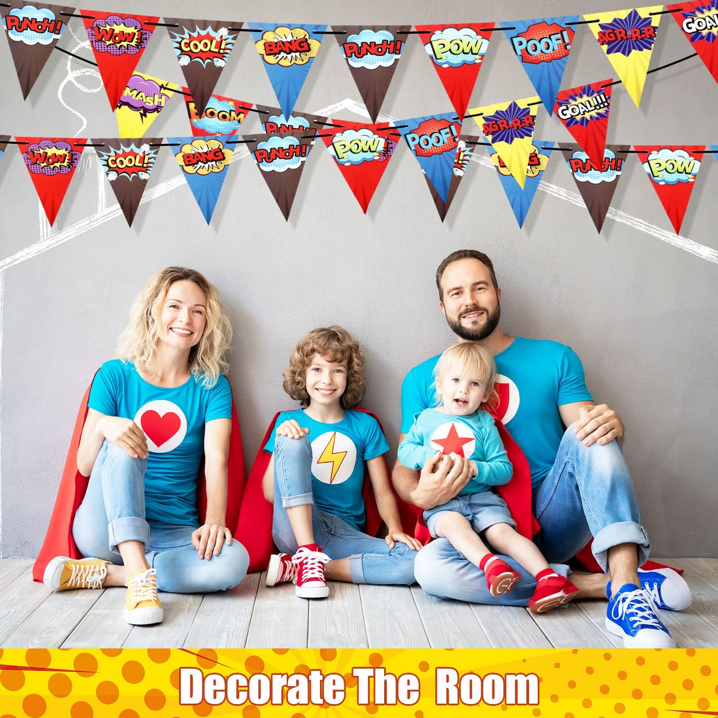 Breling 4 Pcs Hero Birthday Party Banner Decorations Hero Paper Pennant Banner Garland Decor for Kids Boys Birthday Party Supplies Baby Shower Wall Decoration