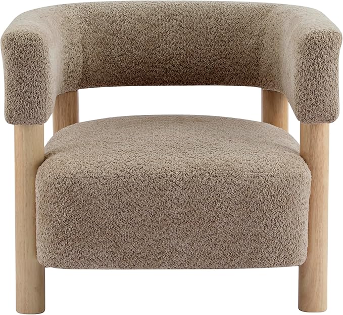 Christopher Knight Home Carly Low Profile Accent Chair, Round Backrest Side Chair, Living Room Armchair with Boucle Fabric Cushion,Comfy Reading Chair for Bedroom,Wooden Single Lounge Sofa,Light Camel