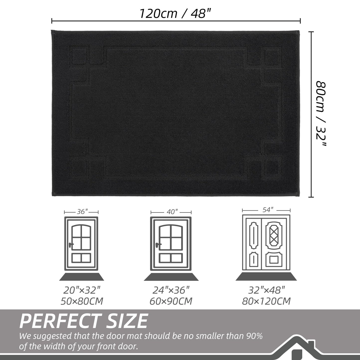 BEQHAUSE Door Mat 32" x 48", Non-Slip Door Mats Indoor Entryway Rugs Washable Low-Profile Absorbent and Stain Resist Floor Mats, Dog Door Mat for Front Back Door, Muddy Wet Shoes & Paws, Black