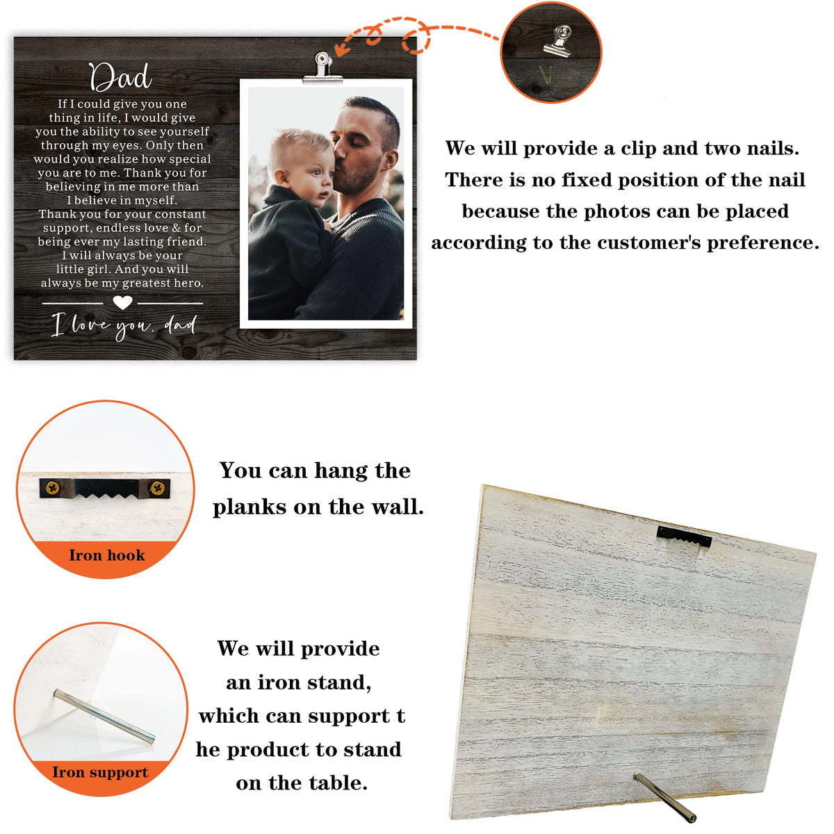 Father's Day & Birthday Keepsake Picture Frame for Dad from Daughter and Son - Best Dad Gift for Christmas