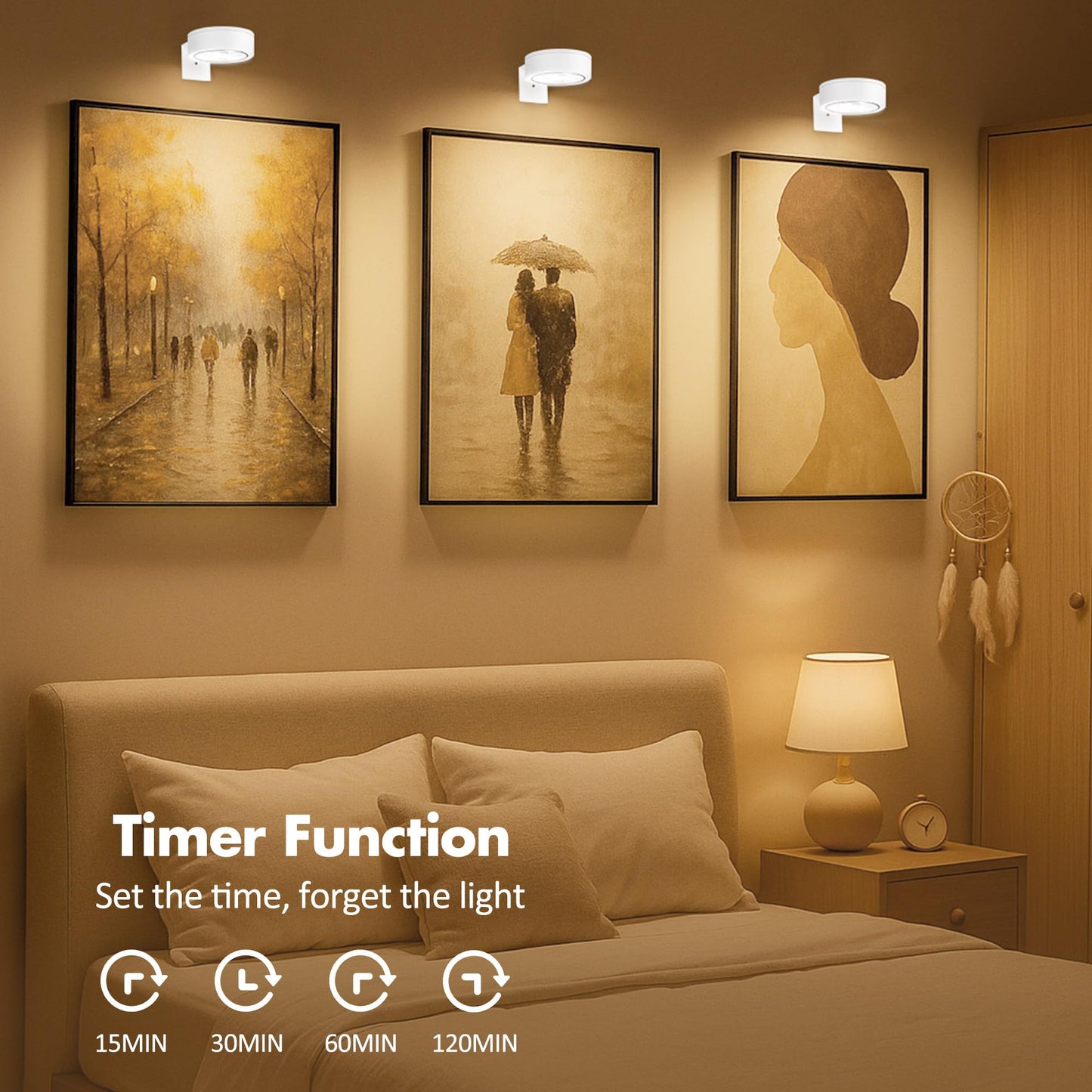 6Pcs Picture Light Battery Operated, Magnetic Led Painting Light with Remote Dimmable and Timer, 3 Lighting Modes Art Display Light for Picture Frame Paintings, Wireless Wall Decor Puck Lights