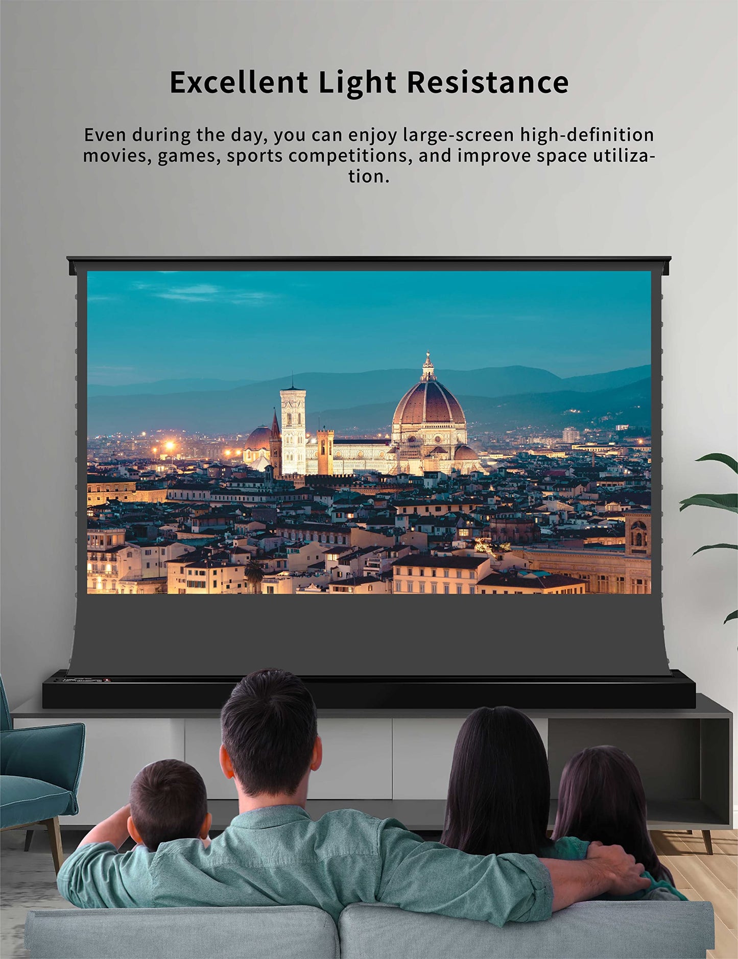 VIVIDSTORM-Projector Screen,Long Focus Ambient Light Rejecting Screen,Black Housing Motorized Floor-Rising Projection Screen,Suitable for Lumen up to 2500ANSI of Normally Projector,VSDSTALR135H