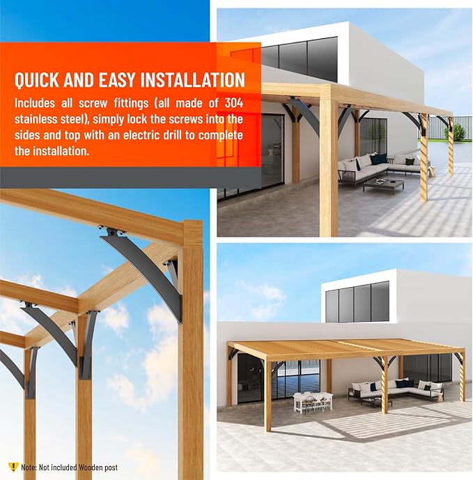 Uphode Q235-Steel Integrated Arc 2''x4''(Actual Tube Dia: 1.5''x 3.2'') 45 Degree Adjustable Angle Support Pergola Brackets Heavy Duty 2Pack