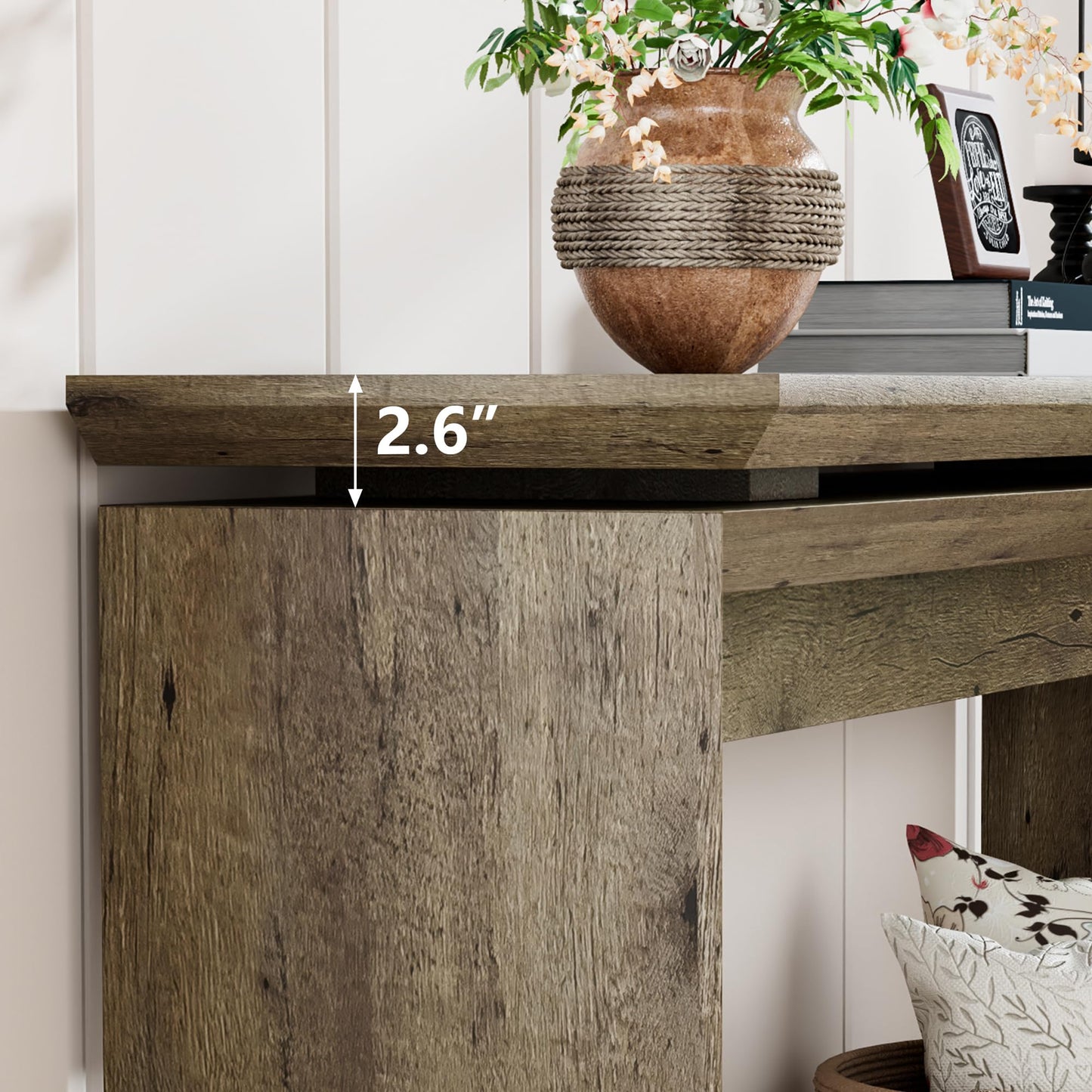 Long Console Table 58 Inch, Farmhouse Hallway Entryway Table, Narrow Wood Sofa Table Behind Couch, Entrance Entry Way Furniture for Living Room, Foyer, Large, Easy Assembly
