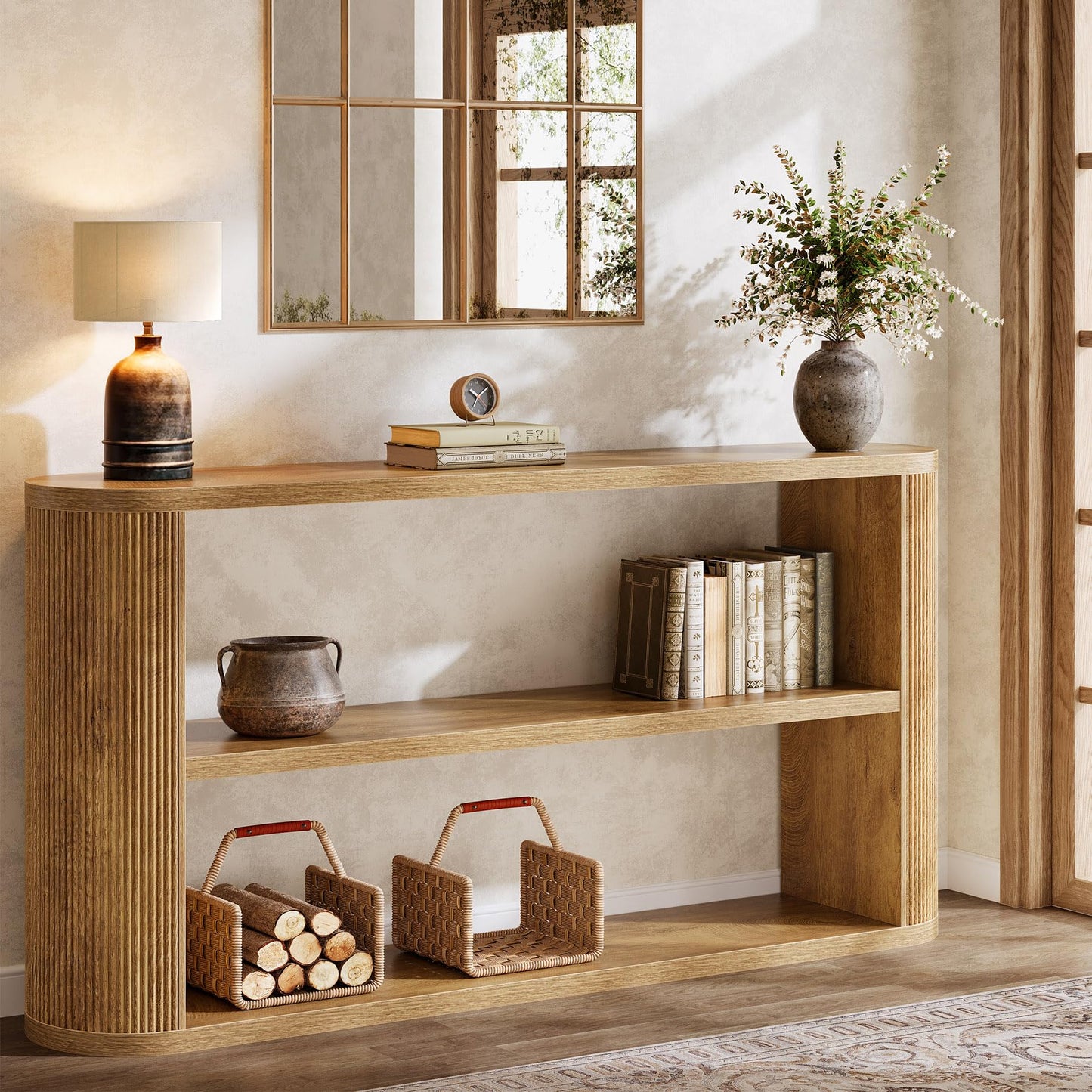Tribesigns 63-Inch Console Table, Farmhouse Entryway Table with 3-Tier Open Shelves, Narrow Wooden Behind The Couch for Entryway, Living Room, Hallway