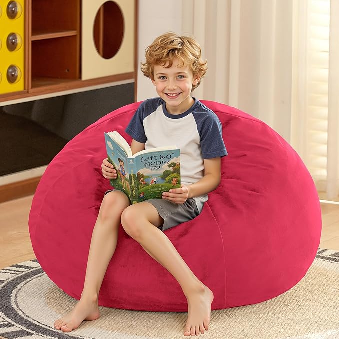 HABUTWAY 2FT Bean Bag Chair, 2' Beanbags Small Bean Bag Chairs with Filling, Teardrop Bean Bag Chair Luxurious Velvet Ultra Soft Fur with Removable Cover (Hot Pink)