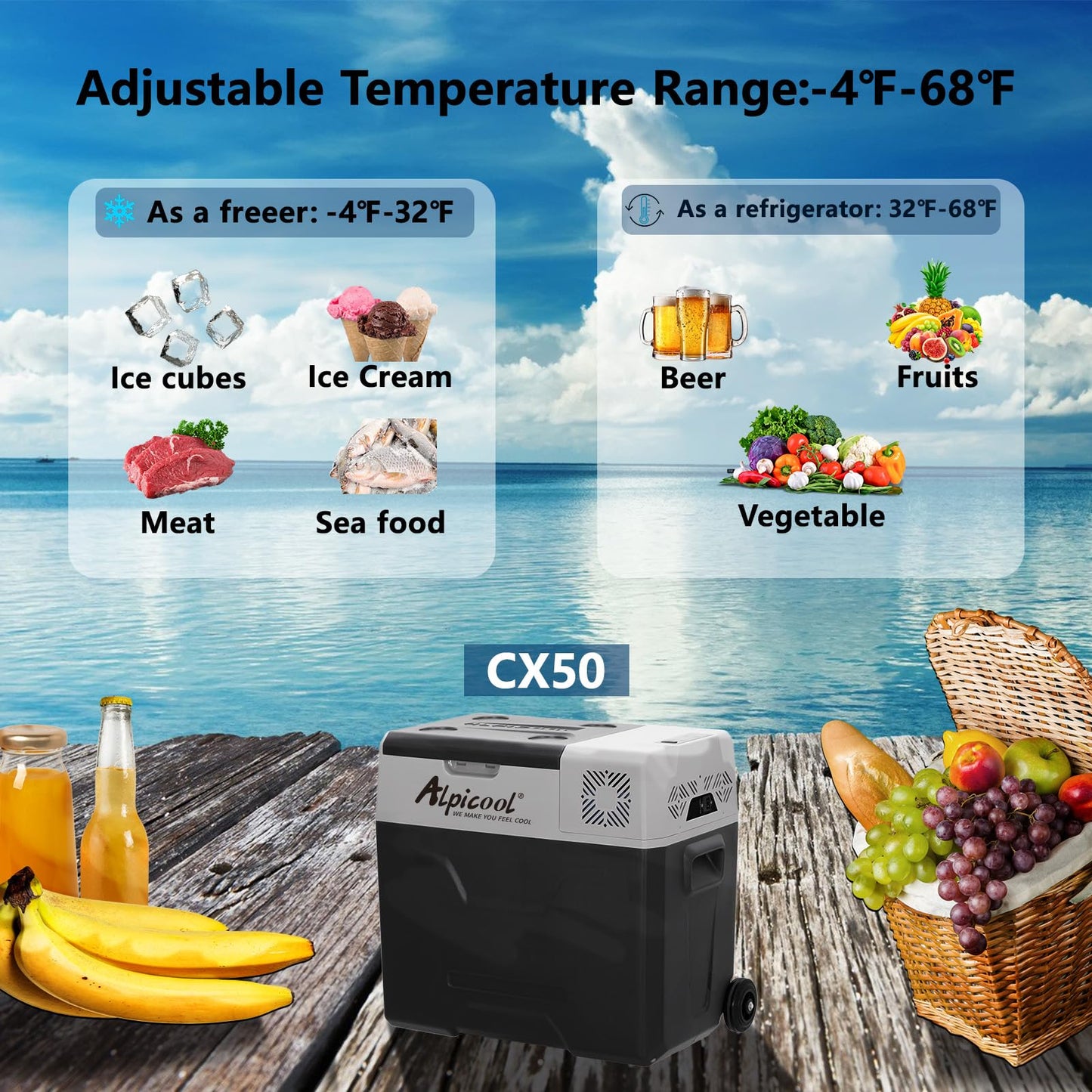 Alpicool CX30 Portable Refrigerator 29 Quart(27.8 Liter) with Trolley Vehicle, Car, Truck, RV, Boat, Mini Fridge Freezer for Driving, Travel, Fishing, Outdoor-12/24V DC