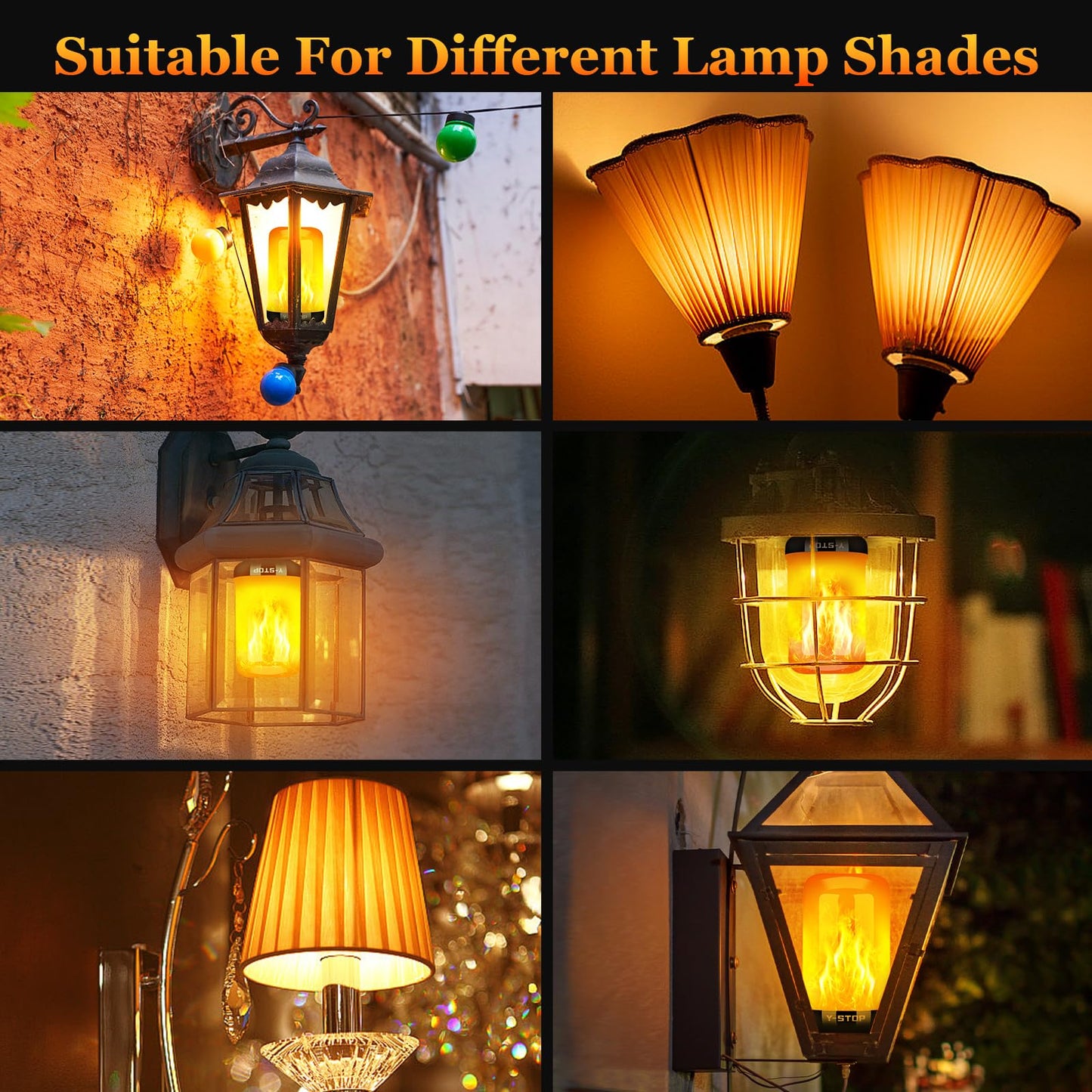 Y- STOP Upgraded LED Flame Light Bulbs, 4 Modes Flickering Light Bulb with Upside Down Effect, E26 Base Fire Bulb for Halloween, Christmas Decorations, Party, Outdoor, Indoor, Home Decor (2 Pack)