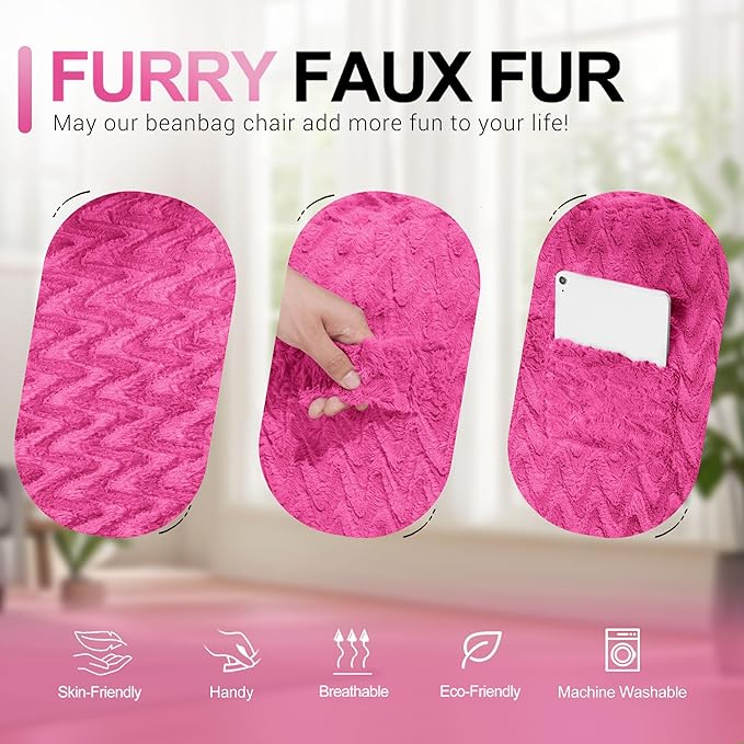 5FT Bean Bag Chair,Giant Bean Bag Chairs for Adults,Big Bean Bags with Memory Foam Filled, Large Beanbag Chairs with Chevron Plush Cover-Pink