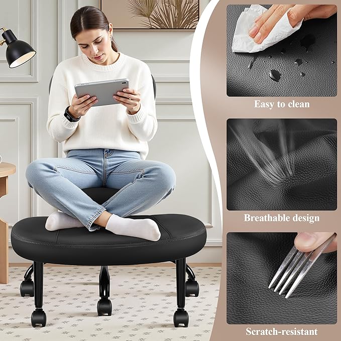 Ergonomic Cross Legged Office Chair with Wheels - Adjustable Height for Meditation, ADHD Desk & Yoga - Wide Criss Cross Design with Lumbar Support, Kneeling Chair - Jet Black