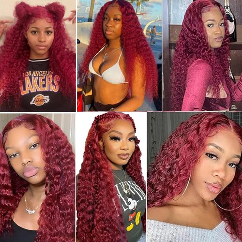 Fabimiya Human Hair Bundles Burgundy 99J Water Wave 14 16 18 Inch Bundles Human Hair 100% Unprocessed Burgundy Soft Sewn In Hair with Double Weft for Black Women