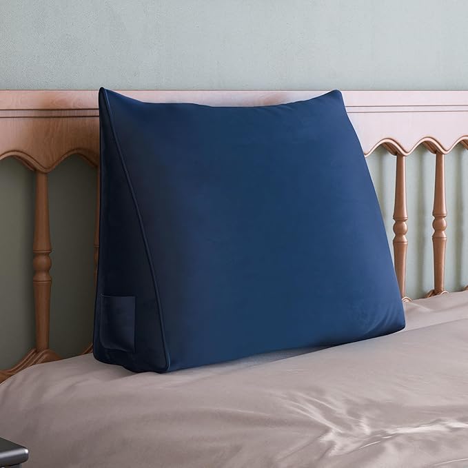 WOWMAX Back Pillow for Bed Sitting up-Bed Wedge Pillow Back Support Pillows for Bed & Sofa Couch, Velvet(100% Cotton), Deep Blue