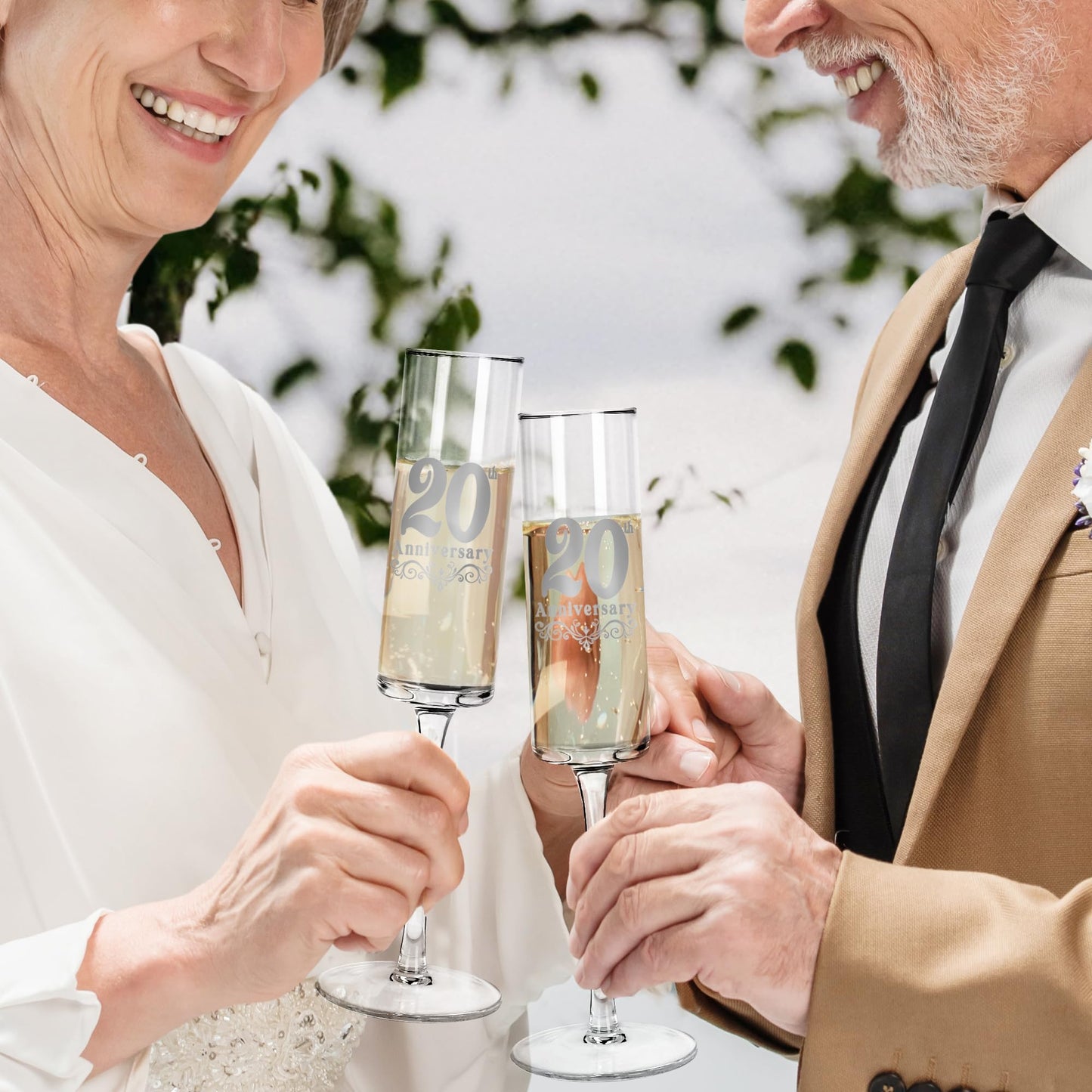 JNDJE 20th Gifts Wedding Anniversary for Couple, 20th Anniversary Champange Glasses, 20th Wedding Anniversary Champange Flute Gift for Him/Her, 20 Years of Anniversary Present