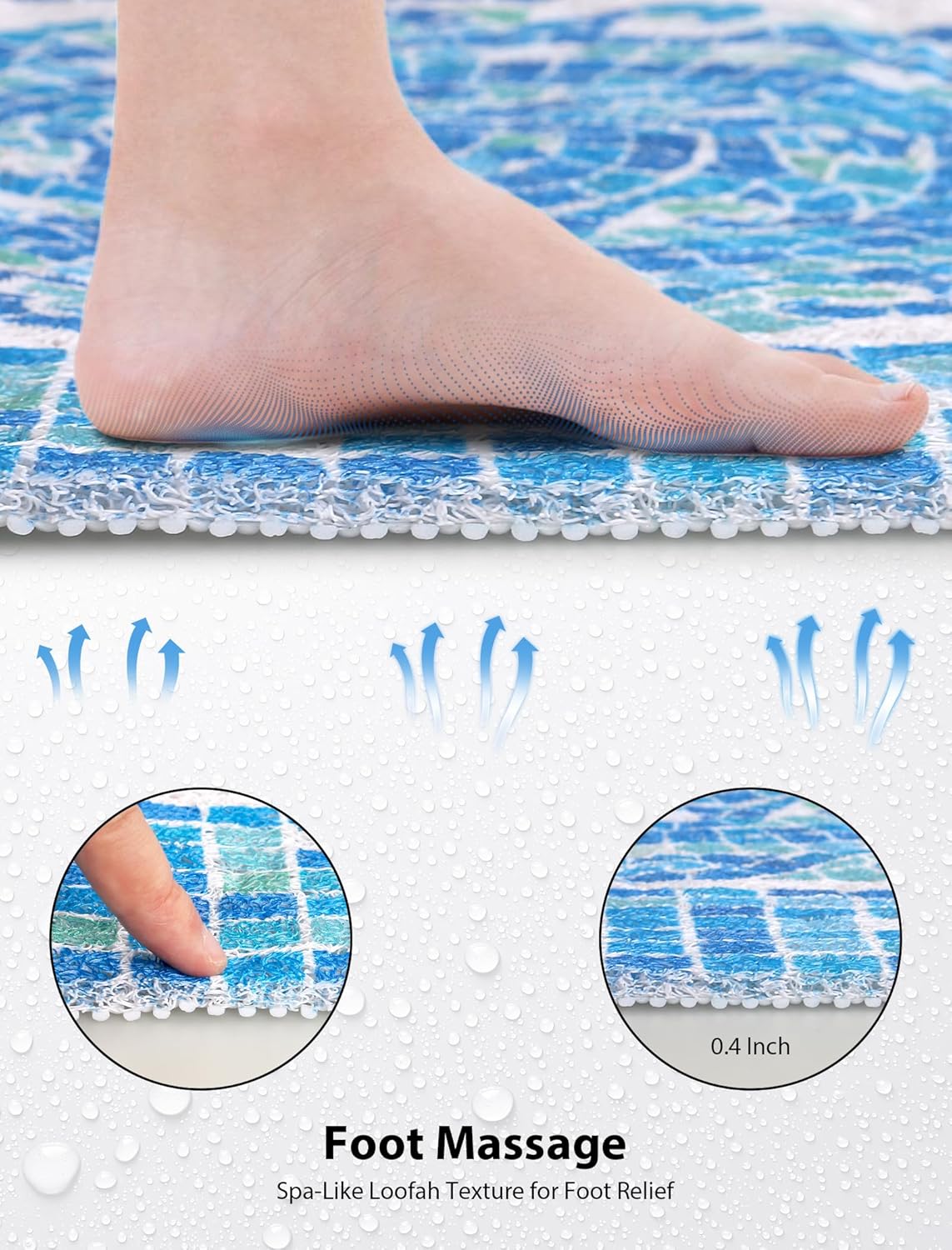 Square Shower Mat, Yonala 24 x 24 Inch Stylish Non Slip Shower Mats for Inside Shower, Soft Trimmable PVC Loofah Anti Slip Shower Mat, Fast Drying Shower Floor Mat for Bathroom, Home, Bath Tub