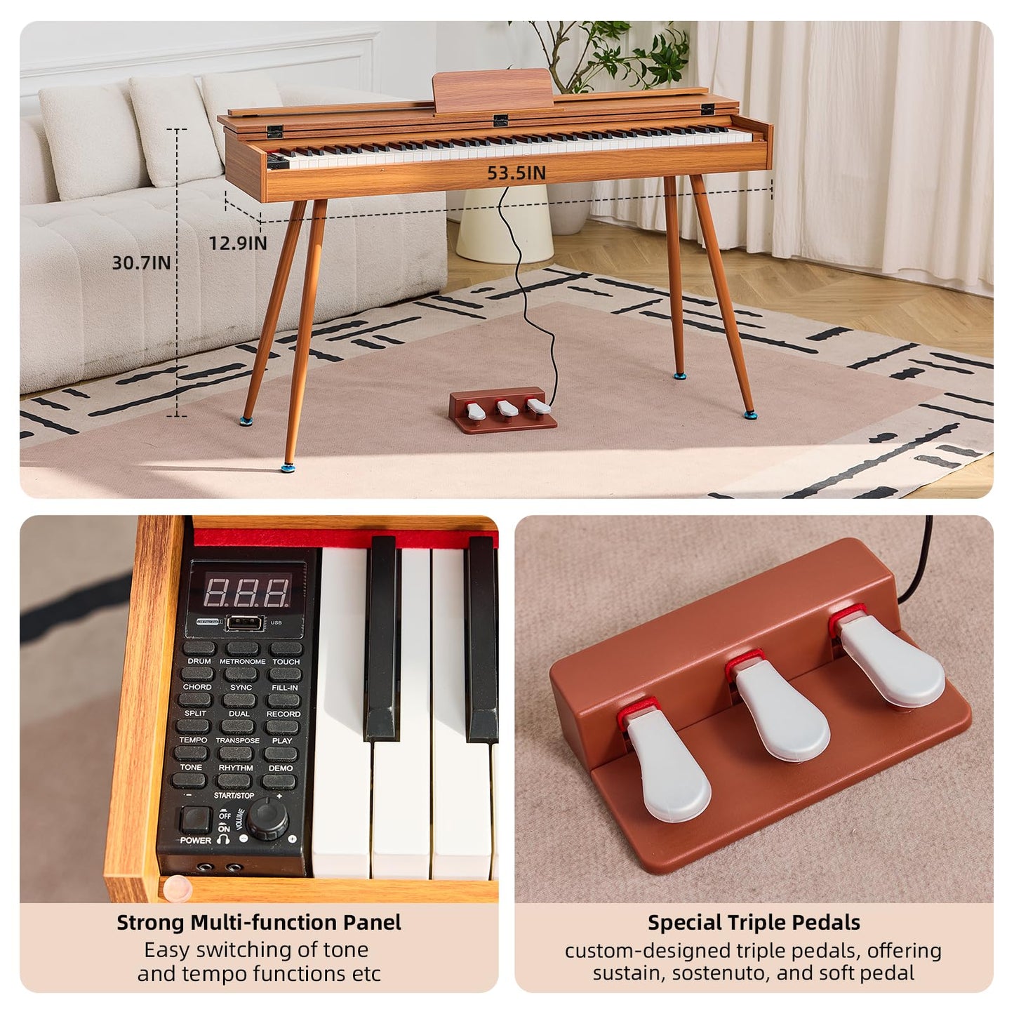 Melentro 88 Key Digital Piano, Hammer-Action Full Size Weighted Keyboard, Transforms Between Desk Cover Electric Piano and Vanity, Piano Keyboard with Stand, 25Wx2 Speakers, Three Pedal ﻿