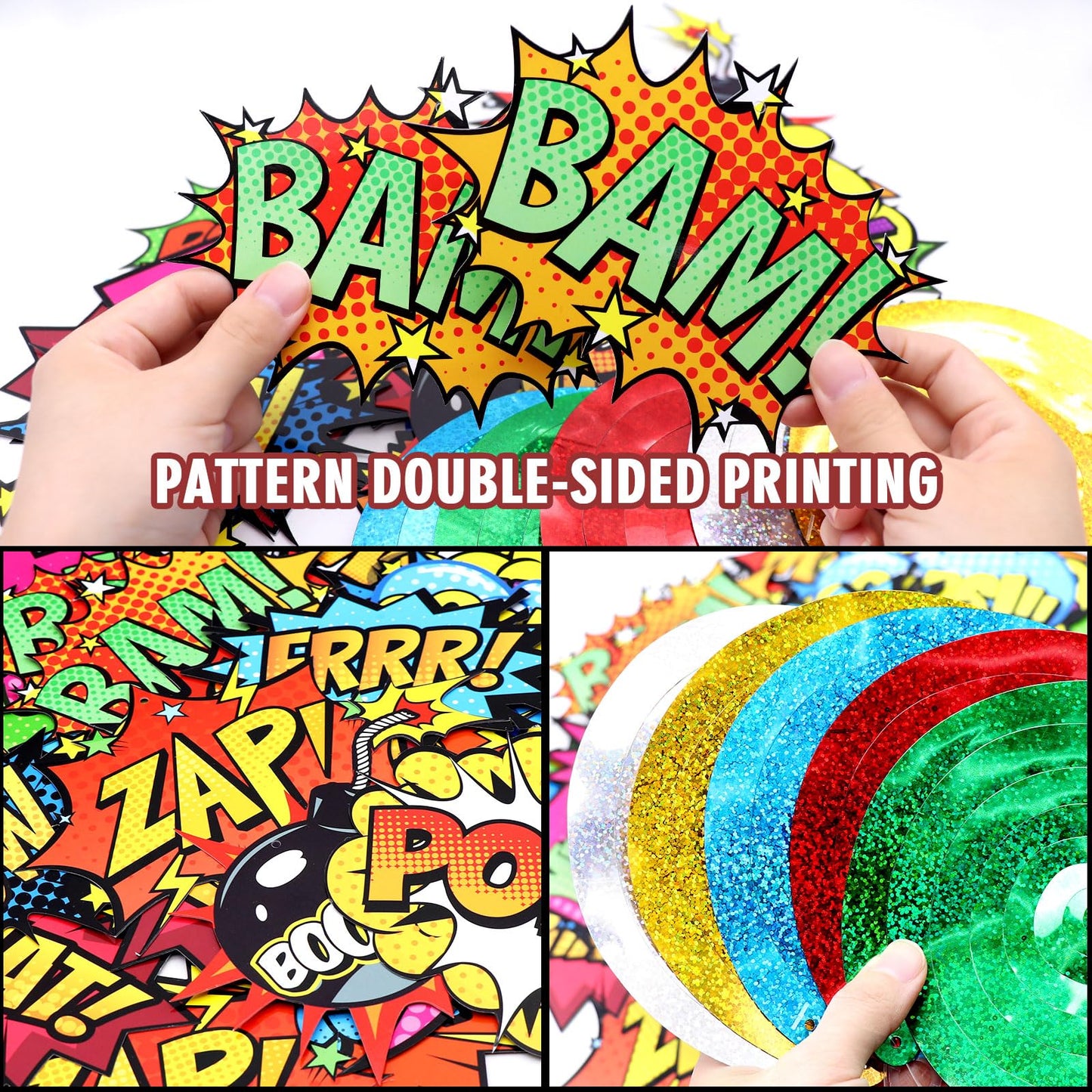 Superhero Hanging Swirls 30 Pack Hero Action Sign Foil Ceiling Hanging Swirls Streams Banner Decor Garland for Kids Superhero Baby Shower Celebrating Events Birthday Party Supplies Room Wall Decor