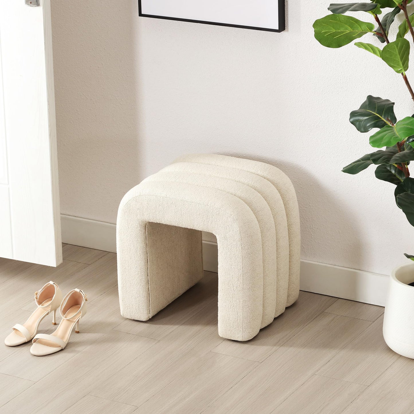 Scingu Multi-Functional Ottoman Stool, Footrest for Couch, Modern Vanity Stool for Make-up Room, Living Room and Entryway, Small Cute Footstool (Beige Linen)