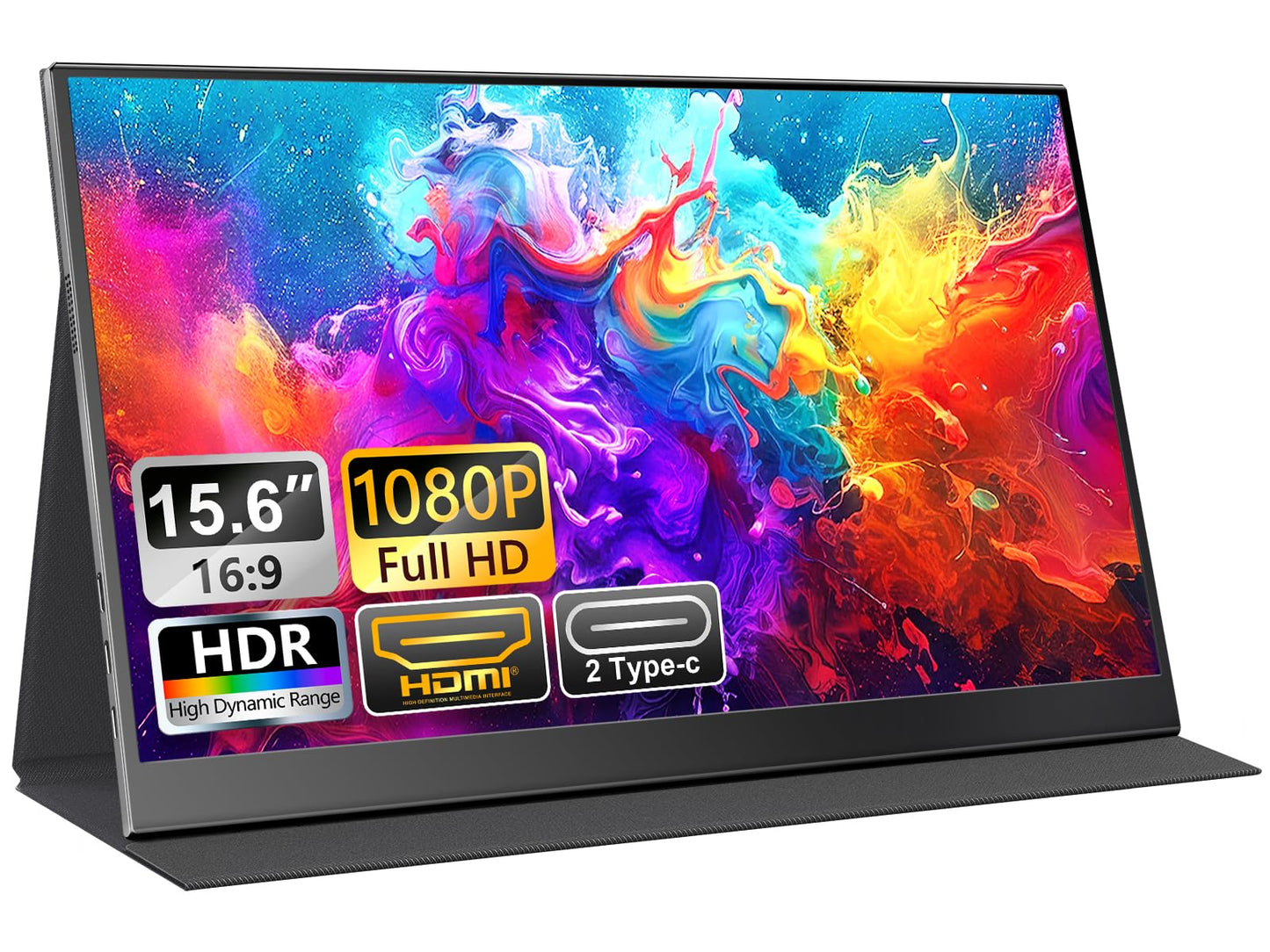 UFYQL Portable Monitor for Laptops - 15.6 -inch FHD 1080P IPS Screen, Built-in Speakers, USB-C/HDMI, Includes Protective Case, C