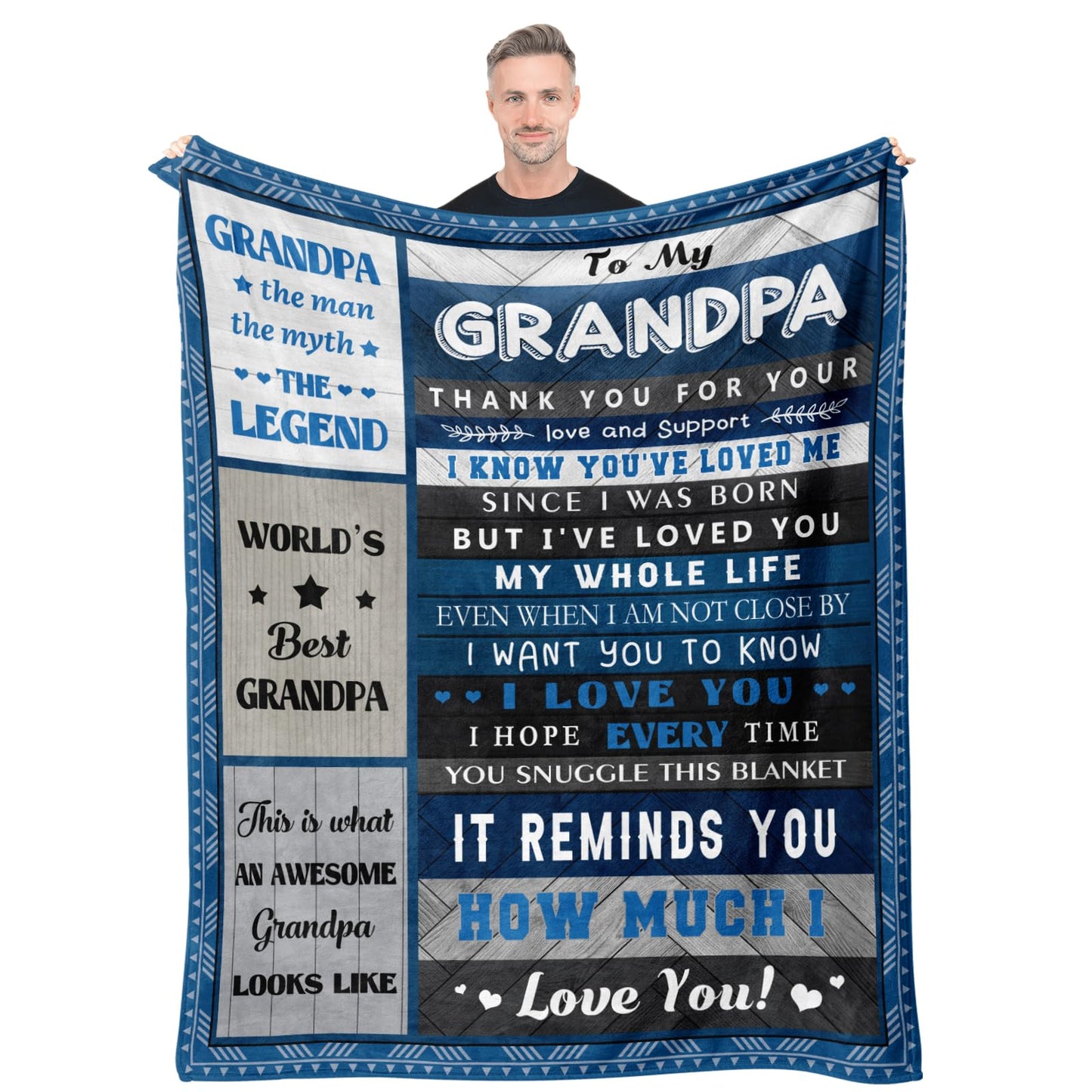 Quilazy Grandpa Gifts, Grandparents Day Gifts for Grandpas Blanket, Best Grandpa Birthday Gift from Grandchildren, Christmas Birthday Gift for Grandpas/Papa/Pop Pop/Grandfather Blanket 60”x50”