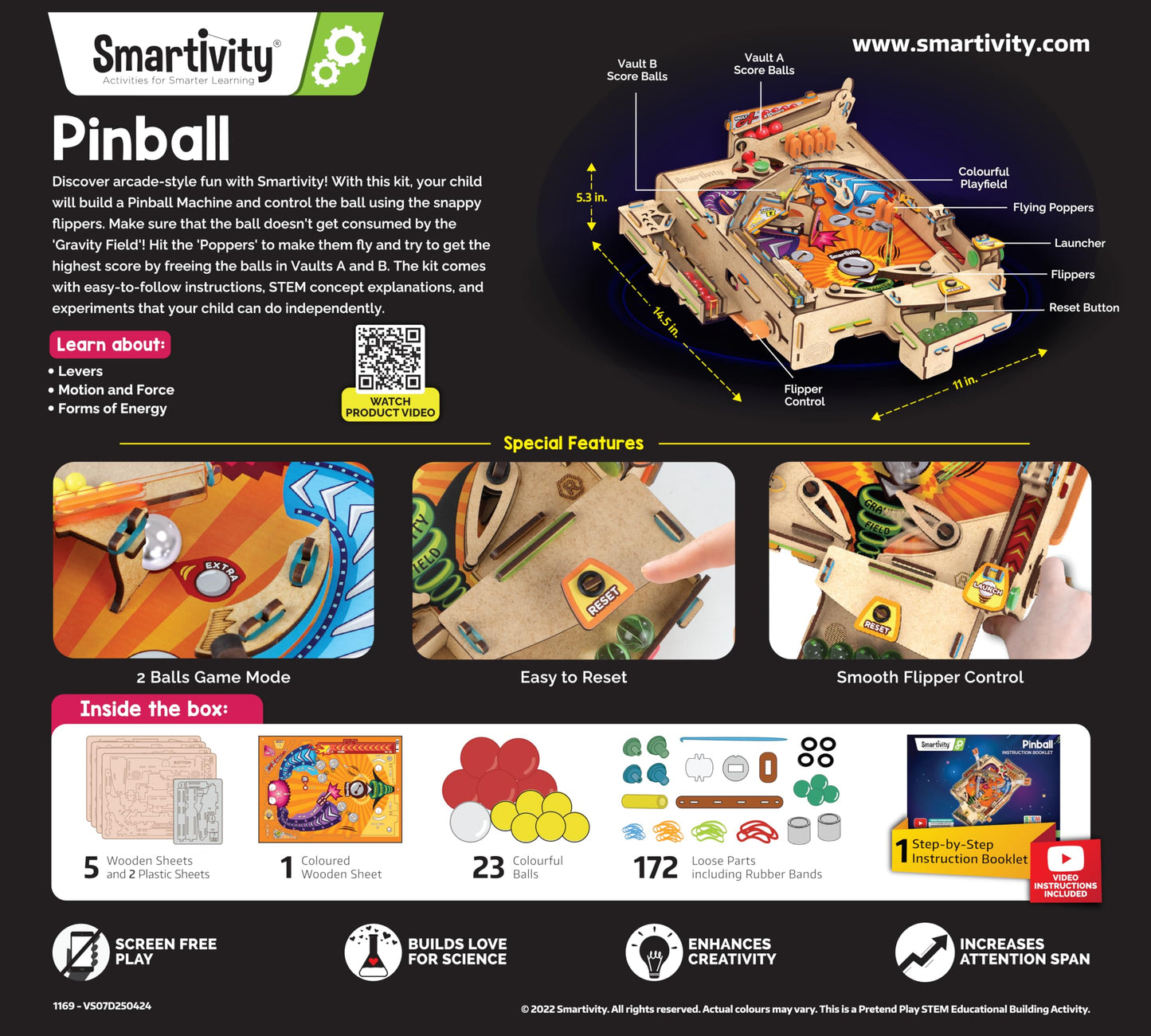 Smartivity DIY Pinball Machine Toy for Ages 8-99 Year Old | Award Winning Arcade Game for Boys & Girls | Birthday Gift Ideas for Kids & Adults | STEM Toys I Fun Family & Party Game